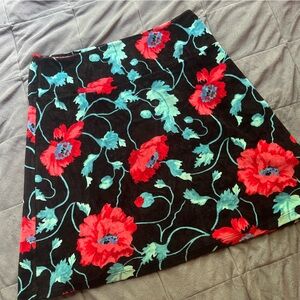 Floral Black Skirt with Red and Blue Flowers